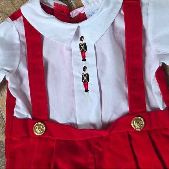 Red and White Baby Outfit with Soldier Embroidery Sz 2t - Picture 2 of 3